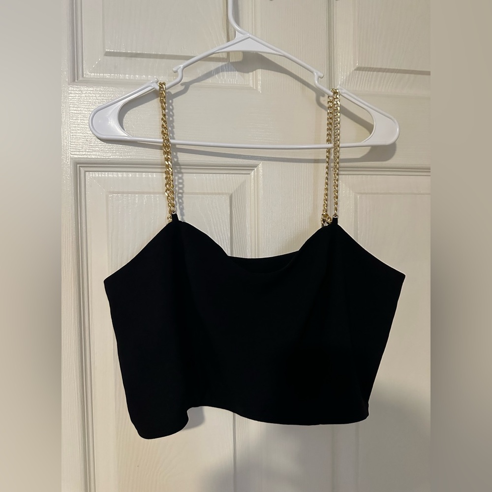 Express women’s black gold chain halter top, size M